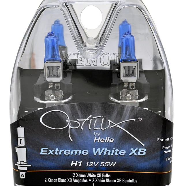 Hella H71071242 Optilux XB Series H1 Xenon White Halogen Bulbs, 12V, 55W, 2 Pack