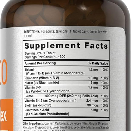 Vitamin B-100 Complex | 300 Tablets | Vegetarian, Non-GMO, and Gluten Free Supplement | by Horbaach