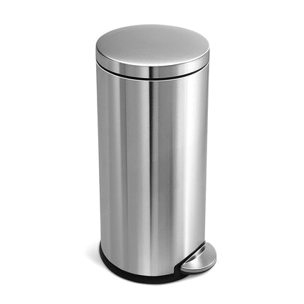 simplehuman CW1810 30L Round Kitchen Pedal Bin, Strong Steel Pedal, Silent Soft Close Lid, Inner Bucket, Stay-Open Lid, Non-skid Base, Slim Profile Hinge, Fingerprint-Proof, Brushed Stainless Steel