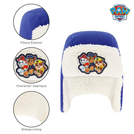 Ensemble bonnet et moufles d'hiver Nickelodeon pour garçons, Pat' Patrouille avec Marshall, Chase et Rubble, pour enfants de 2 à 4 ans, bleu/blanc avec doublure polaire, âge 2-4 ans