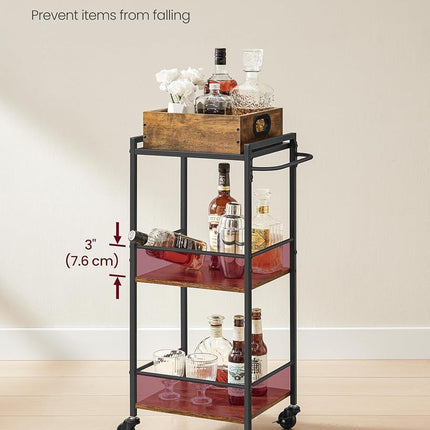 VASAGLE 3-Tier Kitchen Serving Cart with Removable Tray, on Wheels