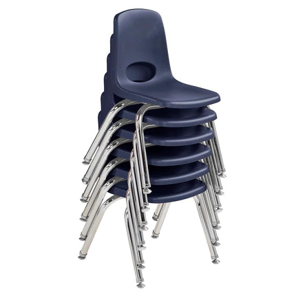 12" School Stack Chair, Stacking Student Chairs with Chromed Steel Legs and Nylon Swivel Glides - Navy (6-Pack)