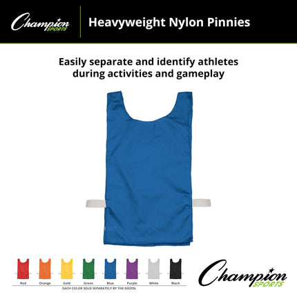 Champion Sport NP1BL Heavyweight Pinnies, Nylon, One Size, Blue, 12 per Pack