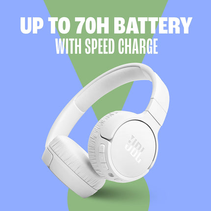 JBL Tune 670NC - Auriculares inalámbricos de diadema con cancelación adaptativa de ruido y Smart Ambient, hasta 70 horas de batería con carga rápida, ligeros, cómodos y de diseño plegable (blanco)