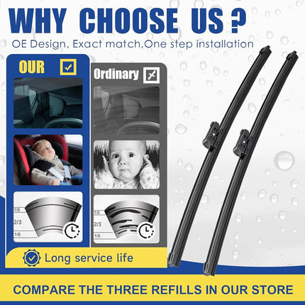 3 wiper Replacement for Audi Q5 2009-2017 SQ5 2014-2017 Q3 2019 2020-2022 RS Q3 2021-2022 Original Equipment Replacement Windshield Wiper Blade Set - 24"/20"/13" (Set of 3) Top Lock 16mm