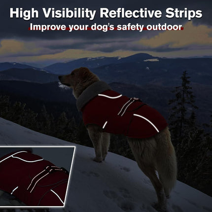 Lelepet Warm Dog Coats for Large Dogs Waterproof Dog Jacket Reflective Pet Fleece Vest Windproof Cold Weather Coats with Adjustable Buckle & Leash Hole, Red, L