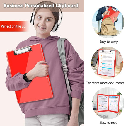 Clipboard with Storage,Heavy Duty Clip Boards 8.5x11 with 2 Storage Case,Clear Visible Top Panel Storage Clipboards,Side Opening Clip Boards,Nursing Clipboard Folder Case for Office Supplies-Red