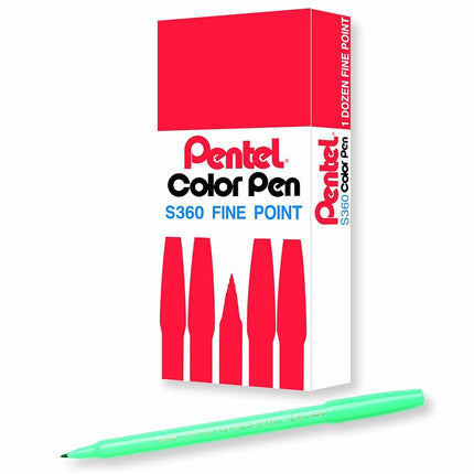 Pentel Arts Color Pen, Emerald Green, Box of 12 (S