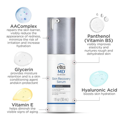 EltaMD Skin Recovery Face Serum Repairs Damaged Skin, Amino Acid and Antioxidative Formula, Hyaluronic Acid Face Serum with Vitamin B5, 1 Fl Oz, Untinted