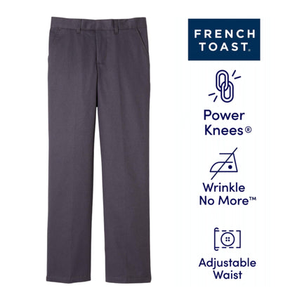 Pantalon en twill coupe décontractée French Toast pour garçon avec taille ajustable, gris, 12