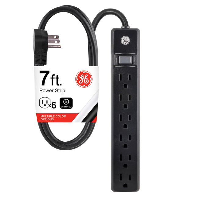 GE 6-Outlet Power Strip, 7 Ft Extension Cord, Flat