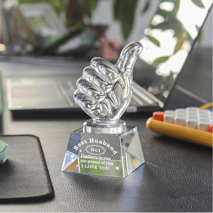 LONGWIN Best Husband Gifts from Wife, Husband Christmas Birthday Gifts Idea Crystal Awards with Thumbs Up, Unique Present for Husband Gift for Him Men