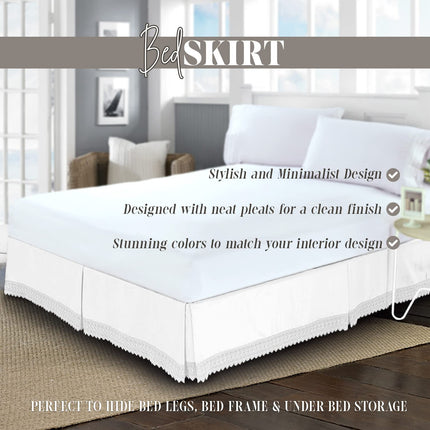 Elegant Comfort Narina Collection Lace Bed Skirt 15inch Drop, 1500 Premium Hotel Quality, Sophisticated Design for a Vintage Look- Easy Care and Wrinkle Resistant, Lace Bedskirt, Full, White