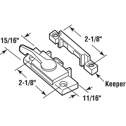 Prime-Line F 2554 Diecast Cam Action Window Sash Lock with Alignment Lugs, White (Single Pack)