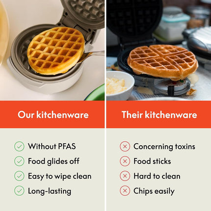 bella Snack-n-Store Mini Waffle Maker, EverGood™ Ceramic Nonstick Coating, Cord Wrap, Ready Indicator Light & Cool Touch Handles, Stackable Design & Customizable Plates, 350 Watt, Oatmilk