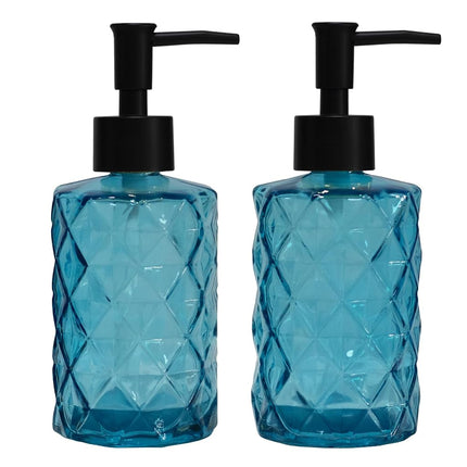 YYTSGG Blue Glass Soap Dispenser with Black Plasti