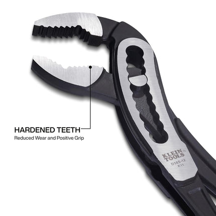 Klein Tools D50512 12-Inch Pump Pliers, Classic Klaw Quick-Adjust Tongue and Groove, Curved Jaw, Hardened Teeth for Maximum Torque