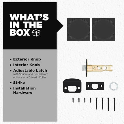 Kwikset Maven Interior Passage Door Knob, Square Handle for Closet and Hallway Doors, Non-Locking Doorknob in Matte Black, with Microban Protection