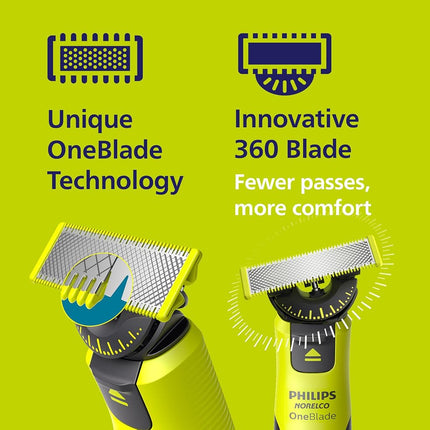 Philips Norelco OneBlade 360 with Connectivity Hybrid Face + Body, Electric Beard Trimmer, Shaver and Body Groomer with 360 Blade Tech, 1x360 Blade, 5-in-1 Comb, Body Kit, Travel Case, Model QP4631/90