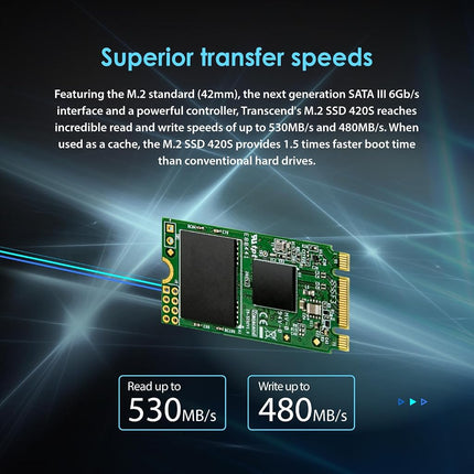 Transcend MTS420S 120GB M.2 2242 SATA III 6Gb/s SSD, Read/Write up to 500/350 mb/s with 3D NAND Flash TS120GMTS420S