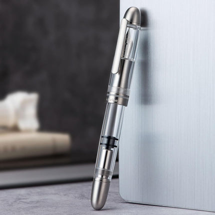 Asvine P36 Titanium Fountain Pen Piston Filling, Extra Fine Nib Clear Transparent Acrylic Smooth Writing Pen Case Set