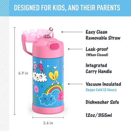THERMOS FUNTAINER Water Bottle with Straw, 12oz, Sketchbook