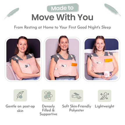 MOYOAMA Post Mastectomy Pillow - Recovery After Breast Cancer Surgery, Breast Augmentation - Lightweight Post Surgery Pillow with 4 Built-in Pockets to Support Healing - Breast Cancer Gifts for Women