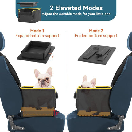 Dog Car Seats for Small Dogs, Puppy Stable Pet Car Seat for Car with Clip-On Leash, Fleece Liner Perfect for Small Pets Up to 25lbs (Black and Yellow)