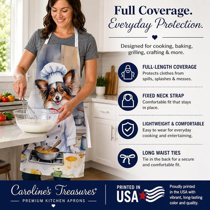 Caroline's Treasures Papillon The Chef Apron Cooking Kitchen Server Baking Crafts Gardening for Adult Women Men, Unisex, Large, Multicolor