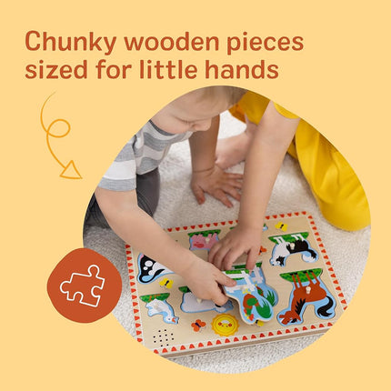 Melissa & Doug Farm Animals Sound Puzzle | Wooden Peg Toys for Kids, Early Learning Jigsaw | Age 2-4