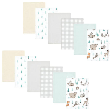 Hudson Baby Unisex Baby Cotton Flannel Burp Cloths Bundle, Neutral Woodland Pals, One Size