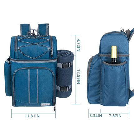 Hap Tim Picnic Basket Backpack for 2 With Insulated Cooler, Wine Holder, Fleece Blanket, Cutlery Set - Engagement, Mr and Mrs, Couples Gift - Blue (36083-BL2)