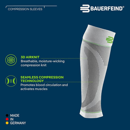 Bauerfeind Sports Compression Lower Leg Calf Sleeves (1 Pair) - Gradient Compression for Improved Blood Circulation in Legs - Air Knit Fabric Breathable, Durable, Washable (Black, Medium, Short)