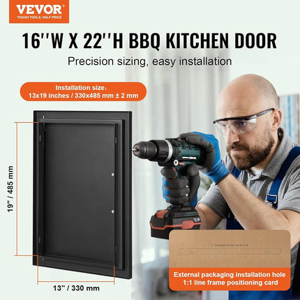 VEVOR BBQ Access Door, 415x570 mm Single Outdoor Kitchen, Cold Plate Flush Mount, Wall Vertical With Handle, for BBQ Island, Grilling Station, Outside Cabinet