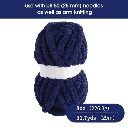 HOMBYS Navy Blue Chunky Chenille Yarn for Crocheting and Knitting, Super Bulky Hand Knitting Yarn, Soft Plush, 2 Jumbo Pack (27 yds, 8 oz Each Skein)