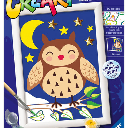 Ravensburger - CreArt E Series: Owl, Paint by Number Kit, Contains a Pre-Printed Board, a Brush, Colors and Accessories, Creative Game for Boys and Girls 7+ Years