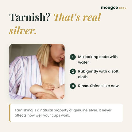 Moogco The Original Silver Nursing Cups - Nipple Shields for Nursing Newborn - Newborn Essentials Must Haves - Nipple Covers Breastfeeding - 925 Silver (Regular - TriLaminate)
