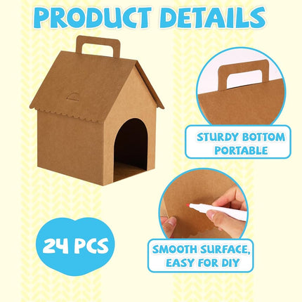 24pcs Large Dog Party Favors Boxes, DIY Adopt a Puppy Party Themed Boxes Foldable Dog Pet Gift Stuff for Birthday Decorations (Light Brown, Kraft Paper)