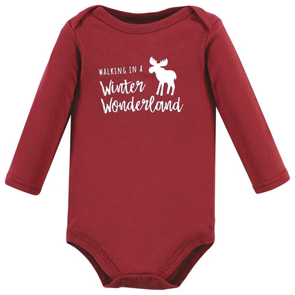 Hudson Baby unisex-baby Cotton Long-sleeve Bodysuits, Boy Holiday Village, 6-9 Months