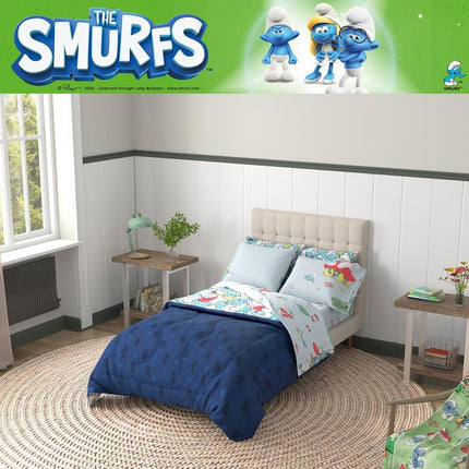 Franco The Smurfs Kids Bedding Super Soft & Cozy Reverisble Microfiber Comforter and Sheet Set with Sham, 5 Piece Twin Size, (Officially Licensed Product)