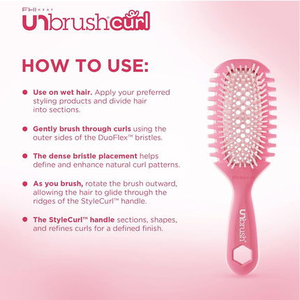 FHI Heat UNbrush Curl Defining Brush — Wavy, Coily, and Curly Hair Brush with DuoFlex Bristles & StyleCurl Handle — for Gentle Detangling & Faster Styling on Wet Hair - Coral Rose