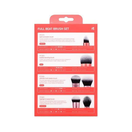 Real Techniques Full Beat Makeup Brush Set, 4 Piece Brush Kit for Foundation, Concealer, Blush, Contour, Highlight & Powder Blending, Travel Set, Soft UltraPlush Bristles, Cruelty-Free