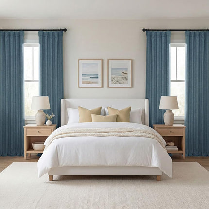 HPD Half Price Drapes Faux Linen Room Darkening Curtains - 84 Inches Long Luxury Linen Curtains for Bedroom & Living Room (1 Panel), 50W X 84L, Reverie Blue
