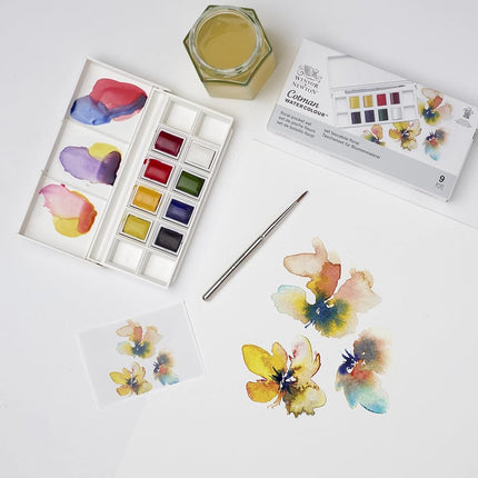 Winsor & Newton, Cotman Watercolour, 'Floral Pocket Set' , 8 x Half Pans + 1 Travel Brush