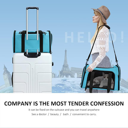 Henkelion Large Cat Carrier for Large Cats Dogs Puppies up to 25Lbs, Blue, Soft Sided, Collapsible, Daily Travel, Car, Pet Hospital