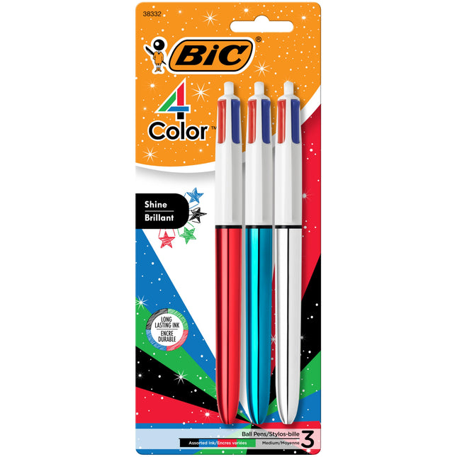 BIC 4-Color Shine Retractable Ball Pens, Versatile