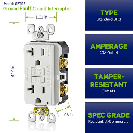 Leviton GFCI Receptacle, 20 Amp Tamper-Resistant, GFTR2-T, Light Almond