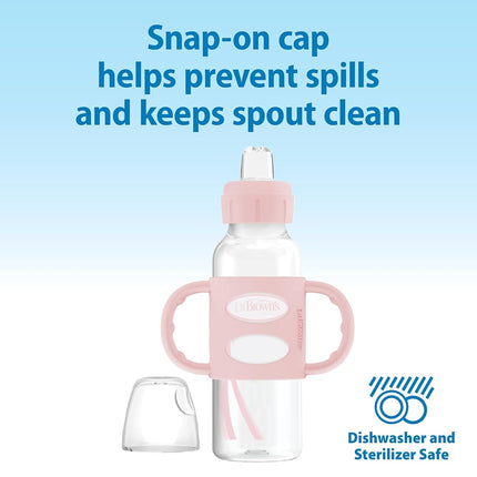 Dr. Brown’s Narrow Transitional Sippy Bottle with Silicone Handles 8oz 250mL Pink 1-Pack