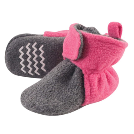 Hudson Baby Unisex Cozy Fleece Booties, Dk Pink Heather Charcoal, 18-24 Months US, Dk Pink Heather Charcoal, 18-24 Months Toddler