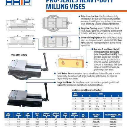 HHIP 3900-2104 Pro-Series Angle Tight, Positive Lock Milling Vise with Swivel Base, 3" Jaw Width, 3" Jaw Opening (Pack of 1)